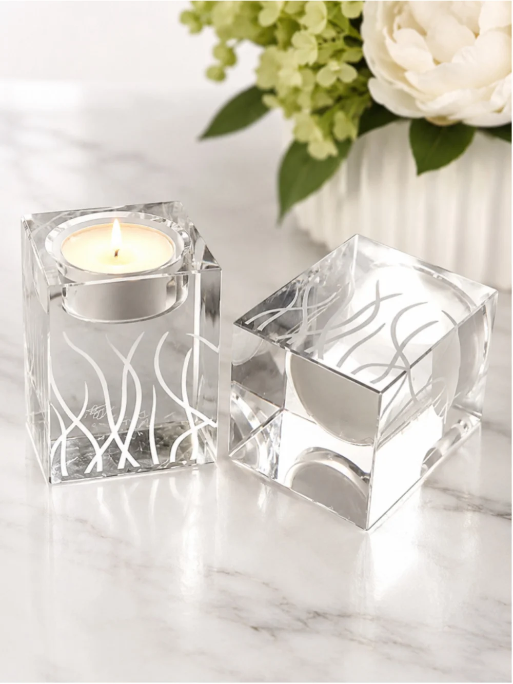 Oleg Cassini Hampton Etched Crystal Votive Candle Holders – Set of 2